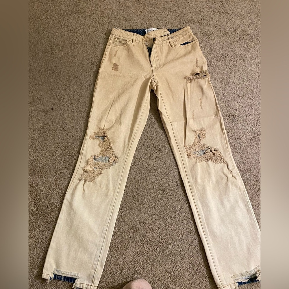 Distressed Tan Jeans